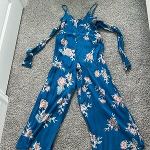 ROXY Romper Wheel & Palms Long Lightweight Wide Leg Sleeveless Jumpsuit *sz S*